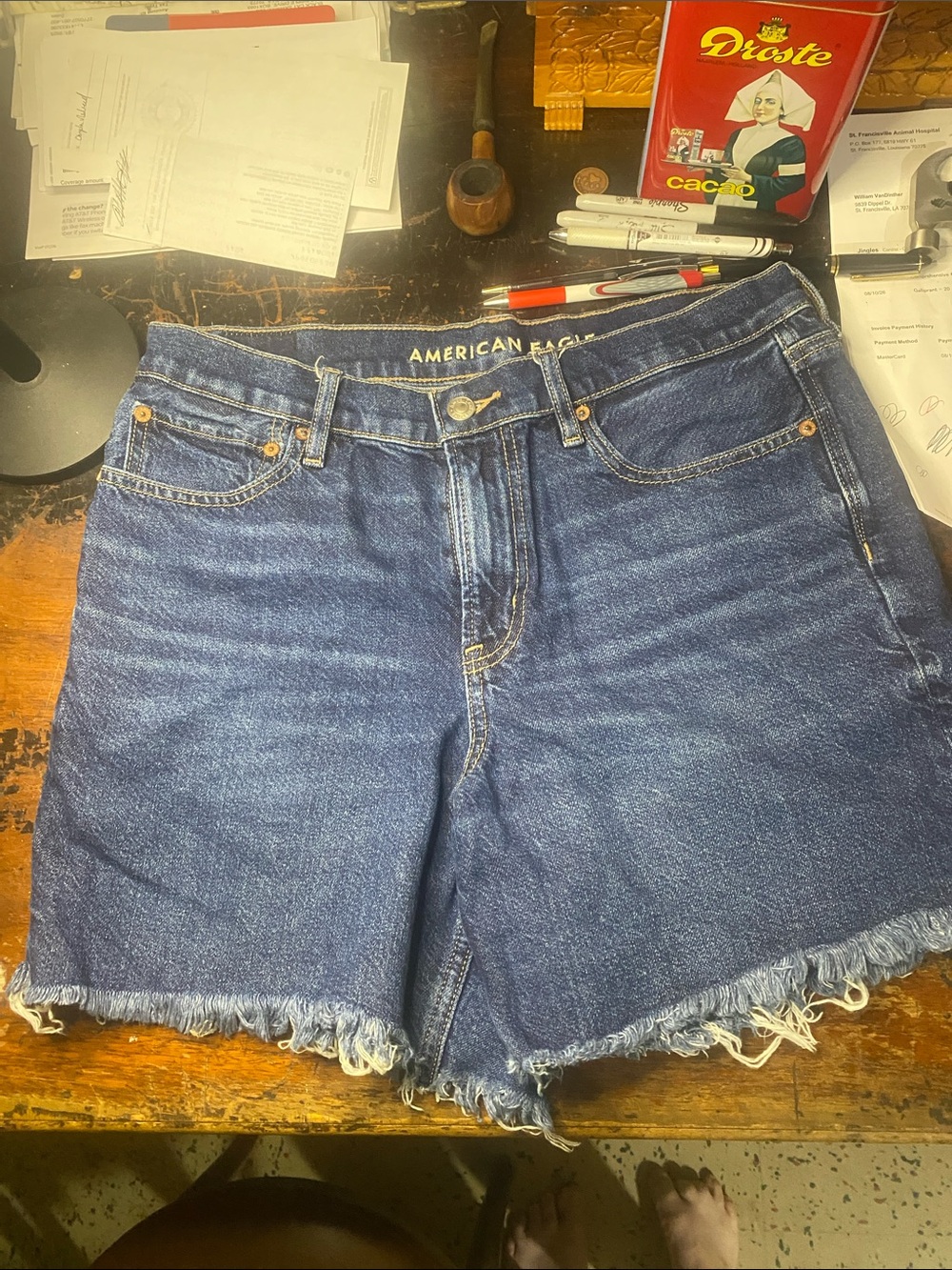 American Eagle Outfitters Dark Blue Frayed Denim Shorts